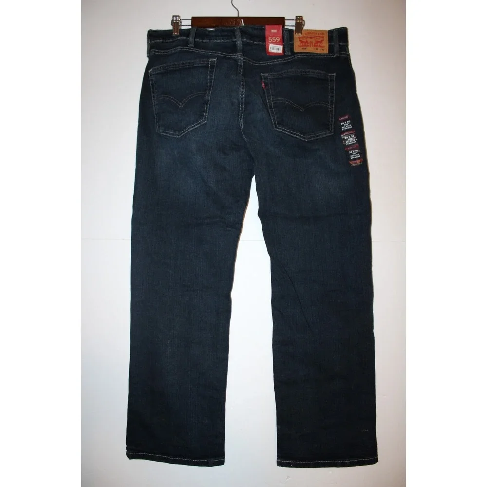 Levis 559 Jeans Mens 38x30 Blue Denim Relaxed Fit Straight Leg Dark Stone Wash